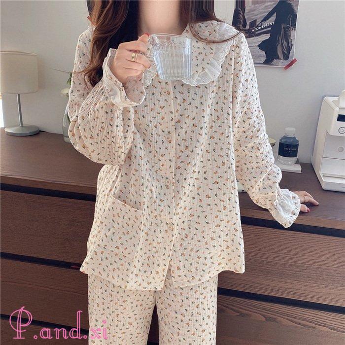 パジャマ ルームウェア レディース 秋冬 長袖 パジャマ 女性 花柄 秋パジャマ ロングパンツ上下セット 部屋着 前開き 韓国風 可愛いパジャマ 綿ルームウェア 