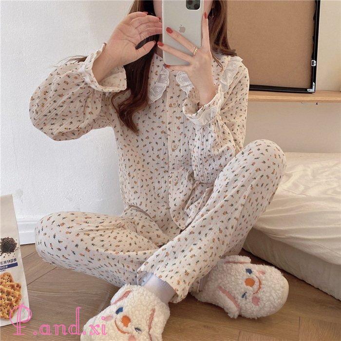 パジャマ ルームウェア レディース 秋冬 長袖 パジャマ 女性 花柄 秋パジャマ ロングパンツ上下セット 部屋着 前開き 韓国風 可愛いパジャマ 綿ルームウェア 