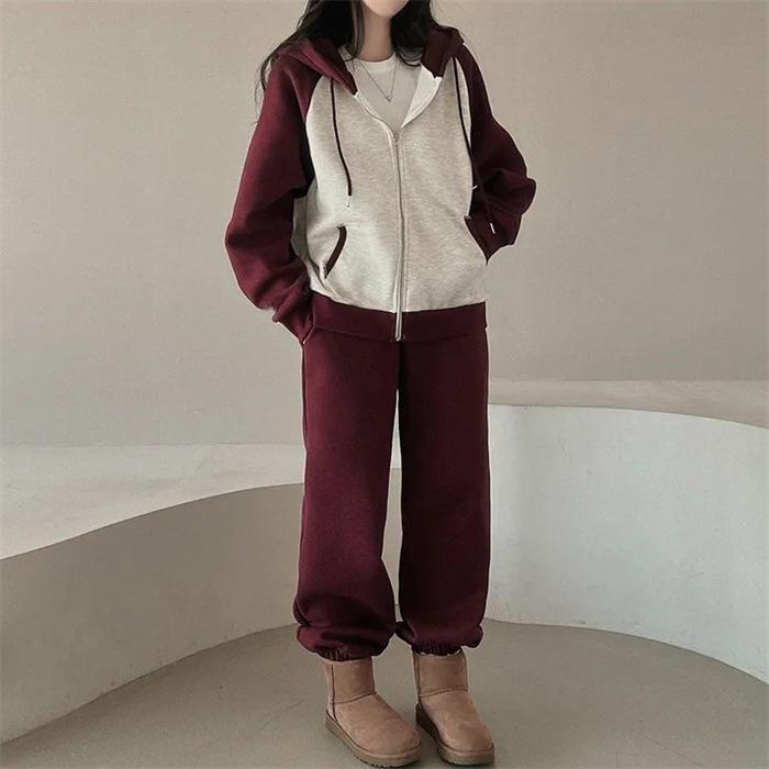 上下セット レディース セットアップ スウェット 切り替え ジップアップ 長袖 ジョガーパンツ ロングパンツ フード付き 
