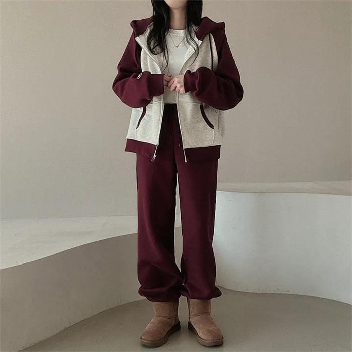 上下セット レディース セットアップ スウェット 切り替え ジップアップ 長袖 ジョガーパンツ ロングパンツ フード付き 