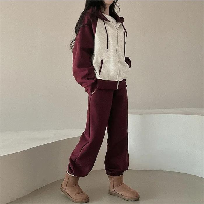 上下セット レディース セットアップ スウェット 切り替え ジップアップ 長袖 ジョガーパンツ ロングパンツ フード付き 