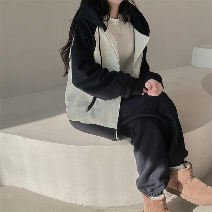 上下セット レディース セットアップ スウェット 切り替え ジップアップ 長袖 ジョガーパンツ ロングパンツ フード付き 