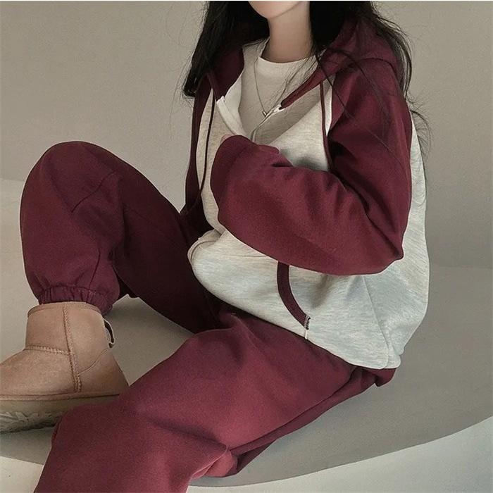 上下セット レディース セットアップ スウェット 切り替え ジップアップ 長袖 ジョガーパンツ ロングパンツ フード付き 