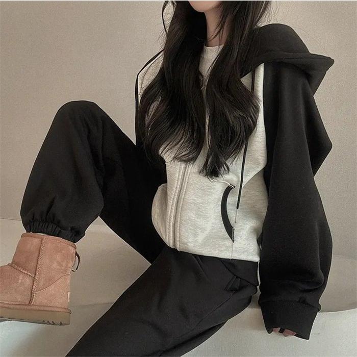 上下セット レディース セットアップ スウェット 切り替え ジップアップ 長袖 ジョガーパンツ ロングパンツ フード付き 