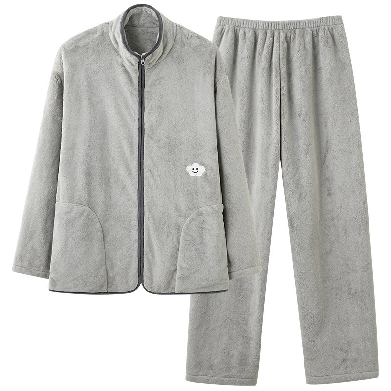 パジャマ メンズ 冬用 防寒 長袖 前開き 寝巻き 無地 ナイトウェア 上下セット あったか ルームウェア フランネルパジャマ 部屋着 厚手 暖かい おしゃれ 
