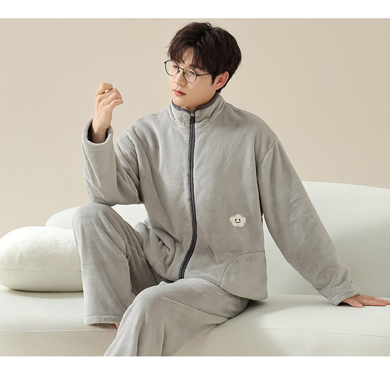 パジャマ メンズ 冬用 防寒 長袖 前開き 寝巻き 無地 ナイトウェア 上下セット あったか ルームウェア フランネルパジャマ 部屋着 厚手 暖かい おしゃれ 