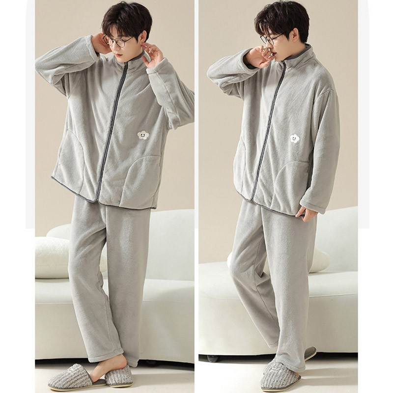 パジャマ メンズ 冬用 防寒 長袖 前開き 寝巻き 無地 ナイトウェア 上下セット あったか ルームウェア フランネルパジャマ 部屋着 厚手 暖かい おしゃれ 