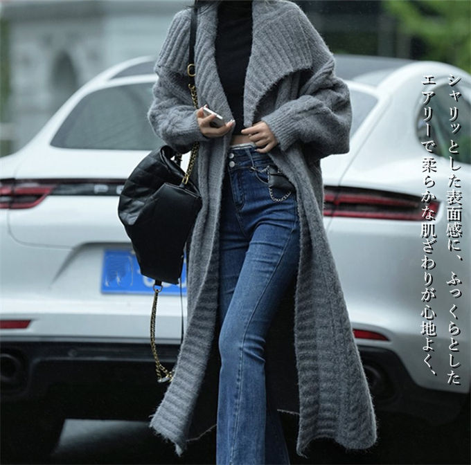 ニットカーディガン レディース ロングカーディガン 長袖 厚手 ロングアウター 体型カバー 送料無料 通学 春 通勤 秋 冬 無地 ゆったり カジュアル コート 