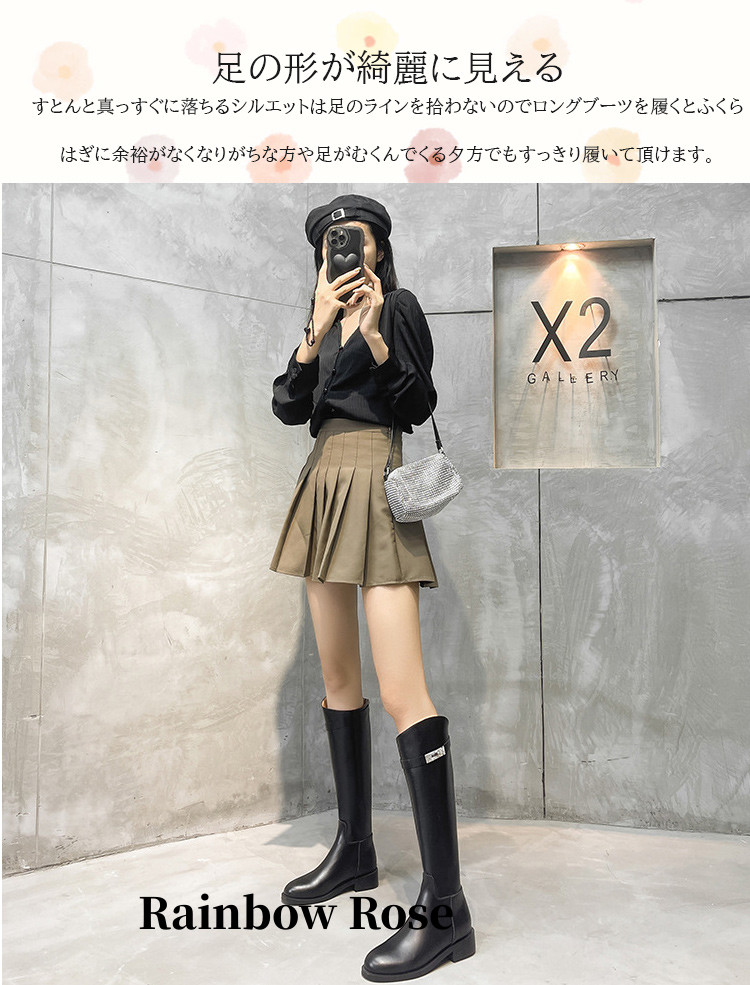 クーポンで12 100円！ ロングブーツ 。ジョッキーブーツ サマーブーツ スクエア靴 マ 大きいサイズ ロングブーツ サイドジッパー上品 キレイめローヒール 