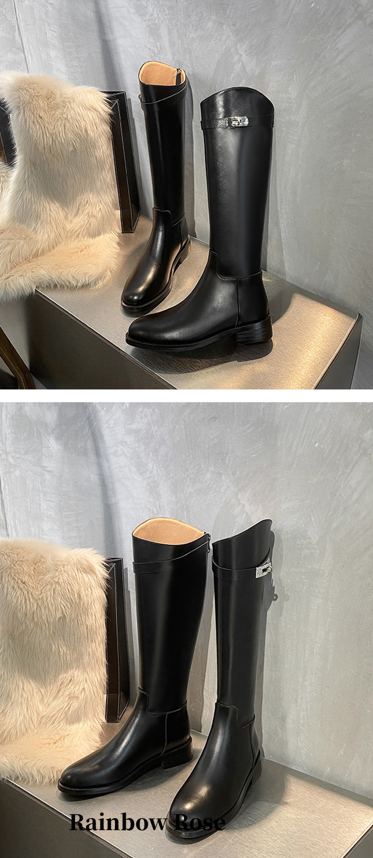 クーポンで12 100円！ ロングブーツ 。ジョッキーブーツ サマーブーツ スクエア靴 マ 大きいサイズ ロングブーツ サイドジッパー上品 キレイめローヒール 