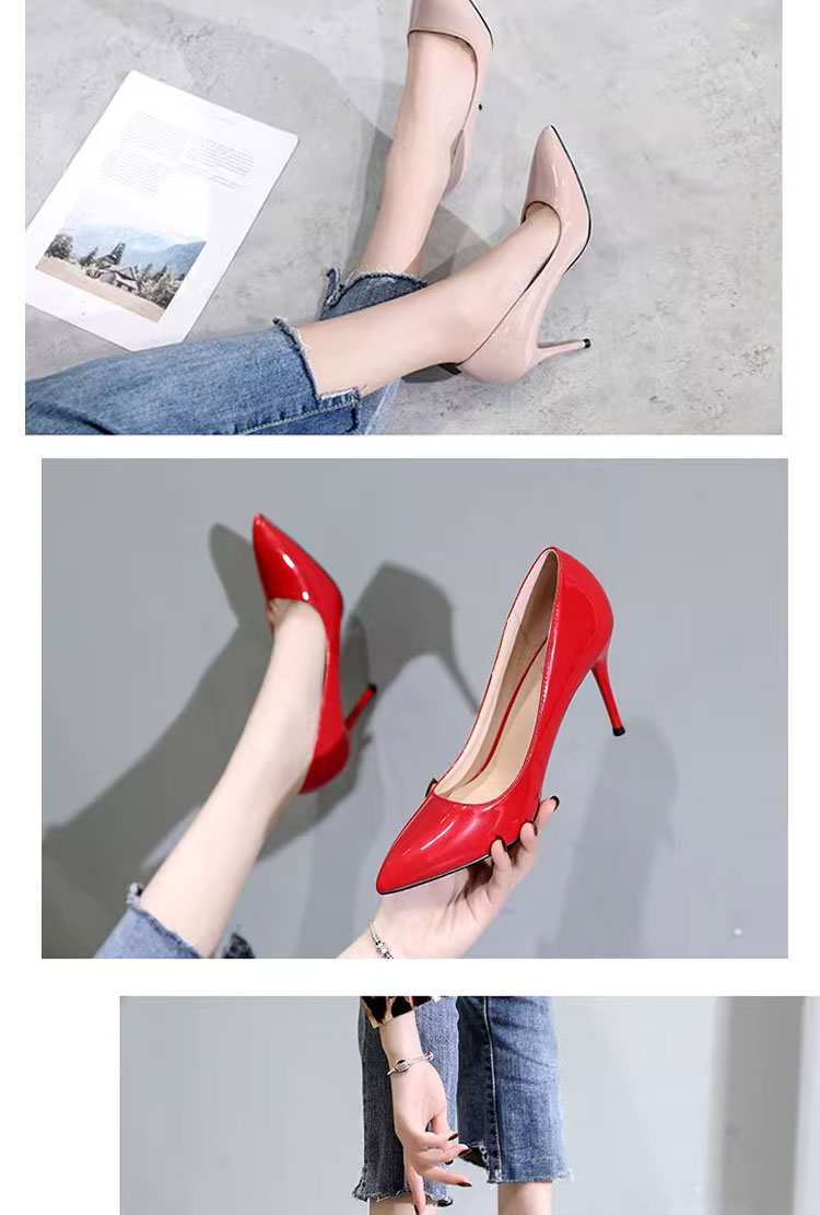 パンプス ポインテッドトゥ エナメル ピンヒール ブラック ベージュ 9CMヒール ピンク レッド送料無料 5 7 ホワイト 