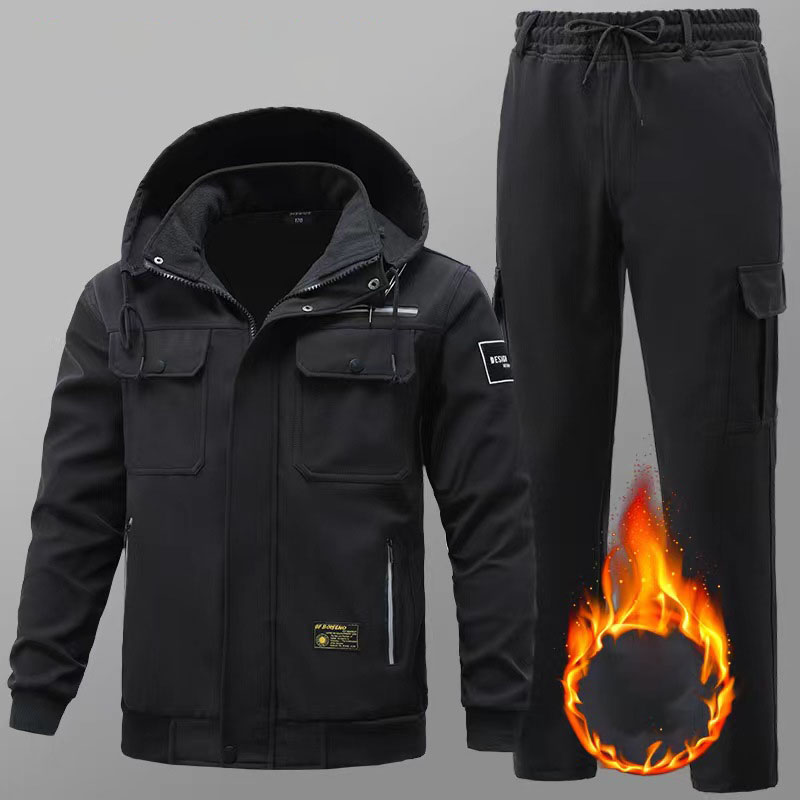 作業着 メンズ 上下セット ジャケット カーゴパンツ ストレッチ 冬用 黒 作業着 あたたかい 防水防寒ジャケット 防寒着 撥水 作業服 防風 軽量 保温 裏起毛 