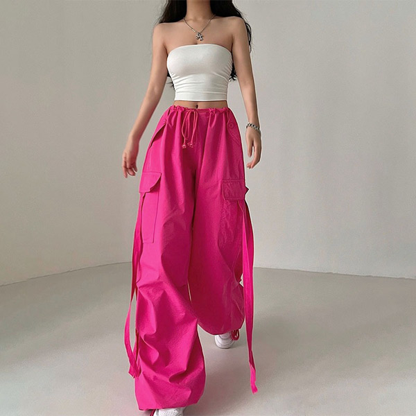 カーゴパンツ ワイドパンツ ドロストパンツ バギーパンツ 無地 ピンク コスチューム 衣装 黒 パンツ ヒップホップ ボトム ブラック ダンス 大きいサイズ個性的 