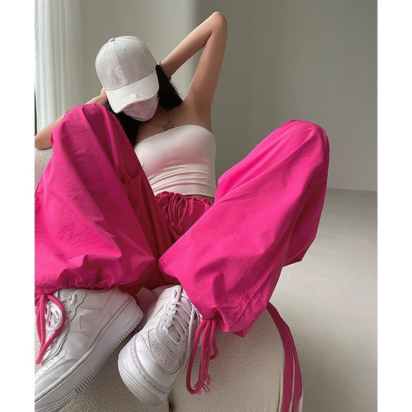 カーゴパンツ ワイドパンツ ドロストパンツ バギーパンツ 無地 ピンク コスチューム 衣装 黒 パンツ ヒップホップ ボトム ブラック ダンス 大きいサイズ個性的 