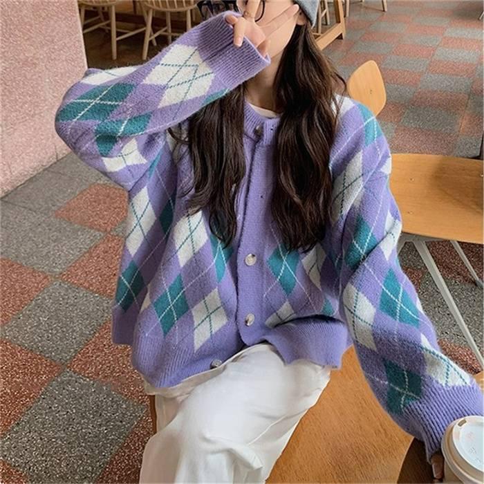 ニットカーディガン レディース カーディガン ニット セーター Vネック チェック柄 ボタン留め トップス 開襟 上着 ライトアウター 