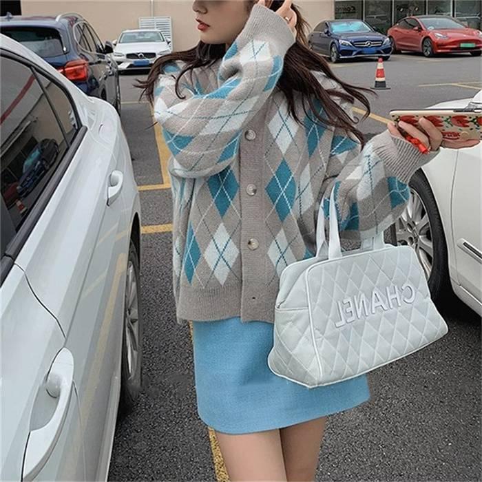 ニットカーディガン レディース カーディガン ニット セーター Vネック チェック柄 ボタン留め トップス 開襟 上着 ライトアウター 