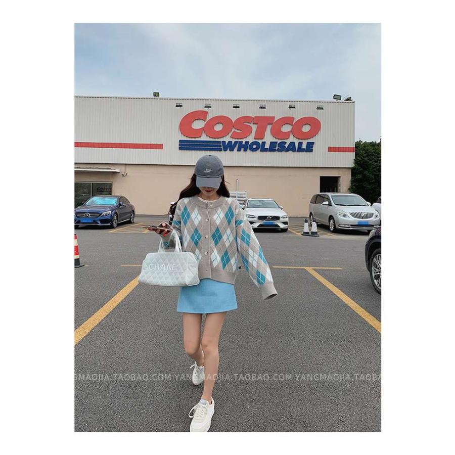 ニットカーディガン レディース カーディガン ニット セーター Vネック チェック柄 ボタン留め トップス 開襟 上着 ライトアウター 