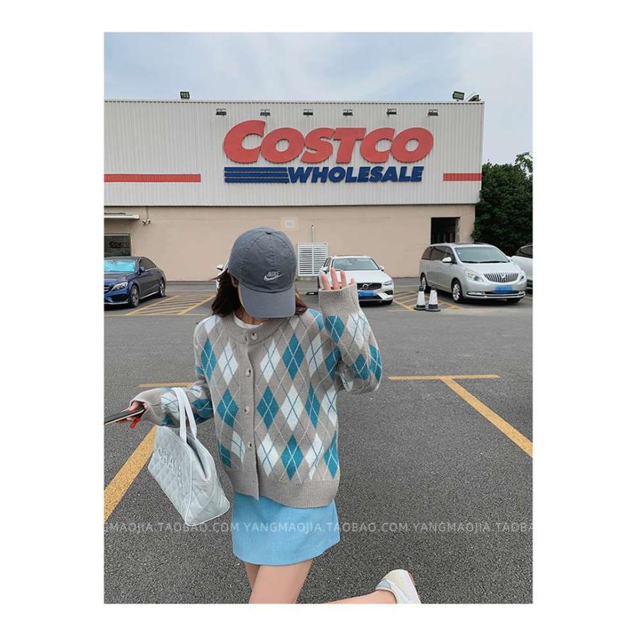 ニットカーディガン レディース カーディガン ニット セーター Vネック チェック柄 ボタン留め トップス 開襟 上着 ライトアウター 