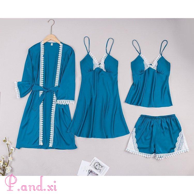 パジャマ ルームウェア レディース 春夏 4点セットアップ ネグリジェ 大きいサイズ パジャマ 韓国風 ランジェ可愛い ルームウェア 寝間着 綿 女性部屋着 