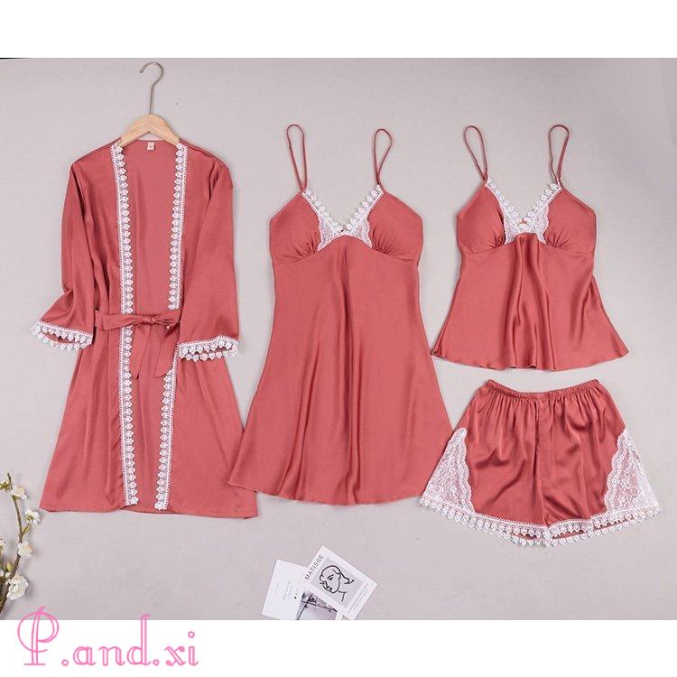 パジャマ ルームウェア レディース 春夏 4点セットアップ ネグリジェ 大きいサイズ パジャマ 韓国風 ランジェ可愛い ルームウェア 寝間着 綿 女性部屋着 