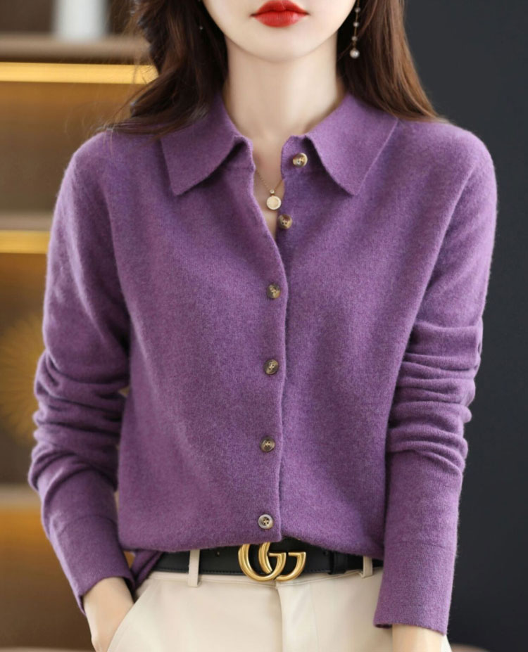 襟付き ニット カーディガン レディース 秋冬 ポロ襟 あったか きれいめ ゆったり カシミヤ 羽織り アウター 体型カバー 可愛い 韓国ファッション トップス 