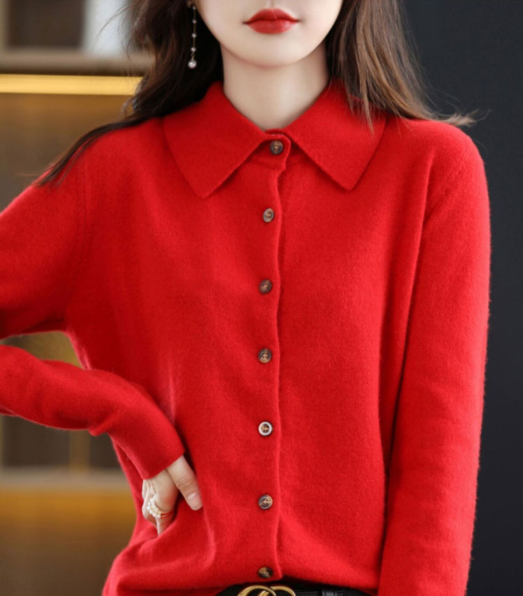 襟付き ニット カーディガン レディース 秋冬 ポロ襟 あったか きれいめ ゆったり カシミヤ 羽織り アウター 体型カバー 可愛い 韓国ファッション トップス 