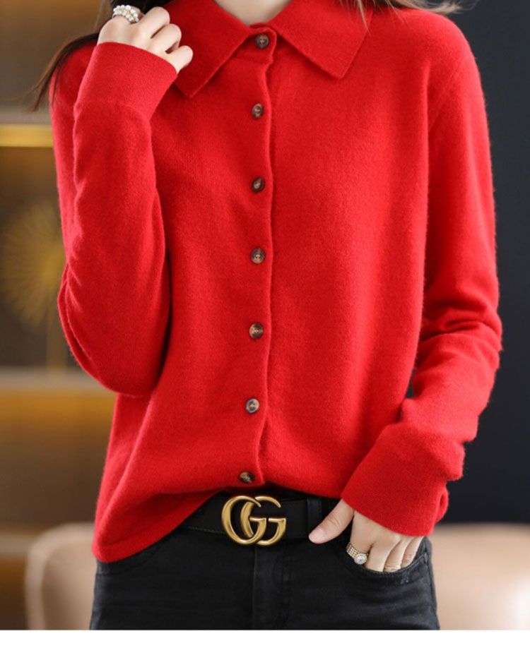 襟付き ニット カーディガン レディース 秋冬 ポロ襟 あったか きれいめ ゆったり カシミヤ 羽織り アウター 体型カバー 可愛い 韓国ファッション トップス 