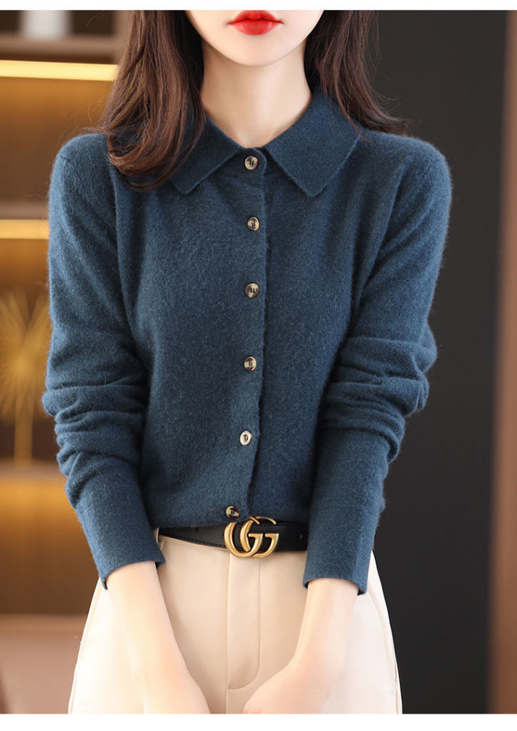襟付き ニット カーディガン レディース 秋冬 ポロ襟 あったか きれいめ ゆったり カシミヤ 羽織り アウター 体型カバー 可愛い 韓国ファッション トップス 