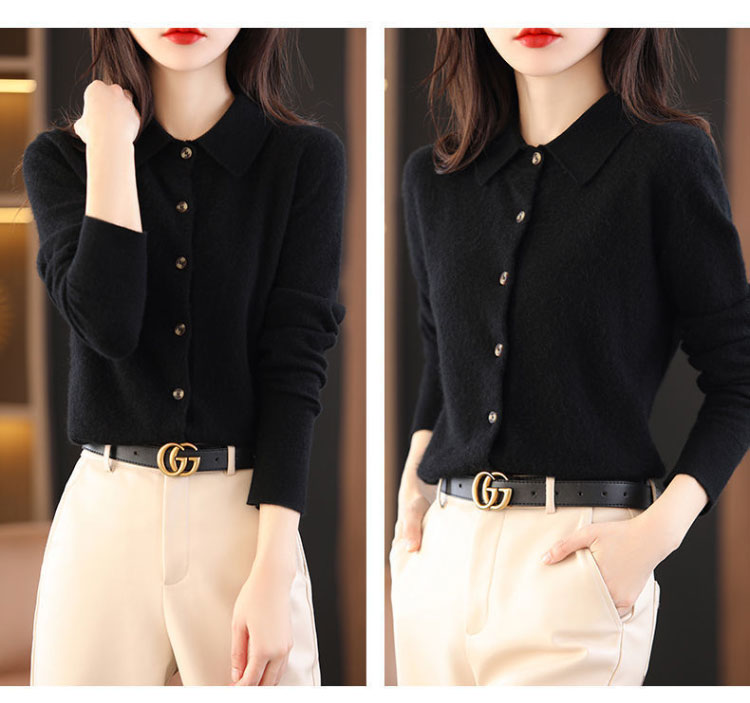 襟付き ニット カーディガン レディース 秋冬 ポロ襟 あったか きれいめ ゆったり カシミヤ 羽織り アウター 体型カバー 可愛い 韓国ファッション トップス 