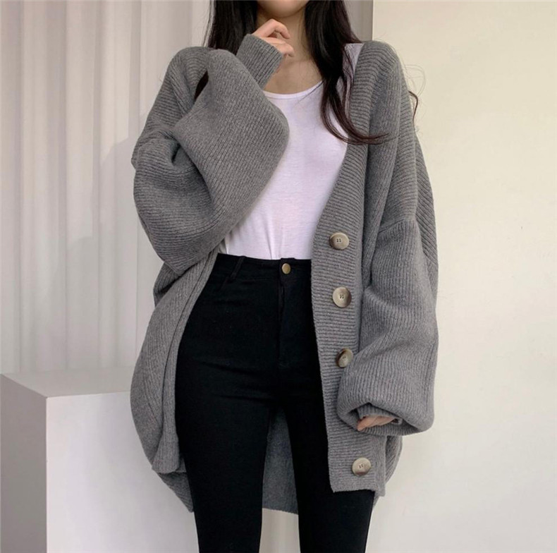 大学怠惰な秋と冬の V ネックのソフトでワックス状のルース ハイエンド ニット カーディガン ジャケット女性用 セーター 
