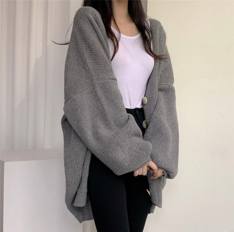 大学怠惰な秋と冬の V ネックのソフトでワックス状のルース ハイエンド ニット カーディガン ジャケット女性用 セーター 