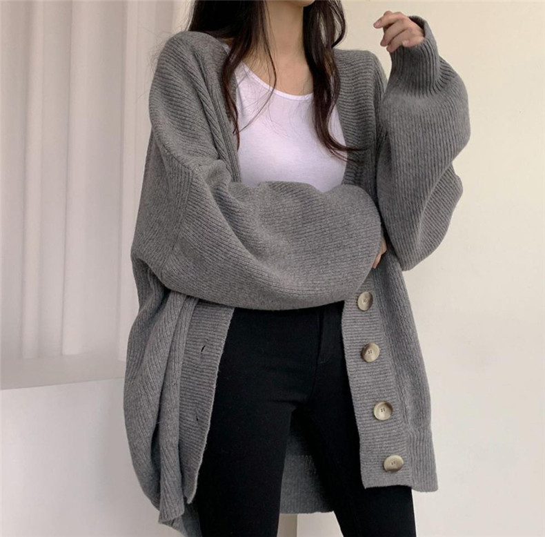 大学怠惰な秋と冬の V ネックのソフトでワックス状のルース ハイエンド ニット カーディガン ジャケット女性用 セーター 