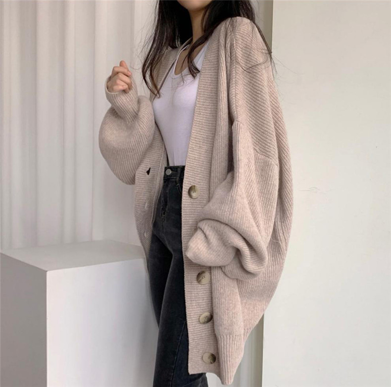 大学怠惰な秋と冬の V ネックのソフトでワックス状のルース ハイエンド ニット カーディガン ジャケット女性用 セーター 