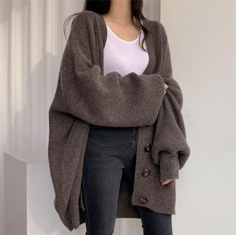大学怠惰な秋と冬の V ネックのソフトでワックス状のルース ハイエンド ニット カーディガン ジャケット女性用 セーター 