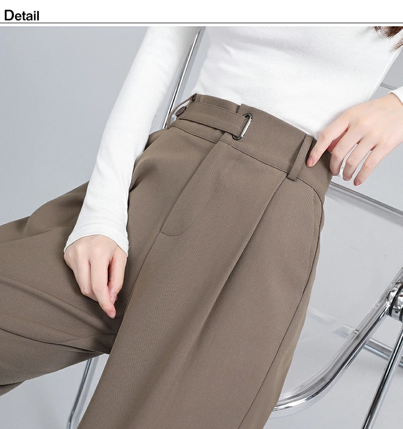 ハイウエスト 美脚 脚長 ストレートパンツ レディース ボタンストラップ ワイドパンツ スタイルアップ きれいめ ゆったり ロングパンツ 女性 ボ長ズボン 