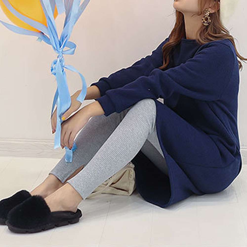 裏起毛 レギンス パンツ スリット入り ボウエストゴム 防寒 タイツ 