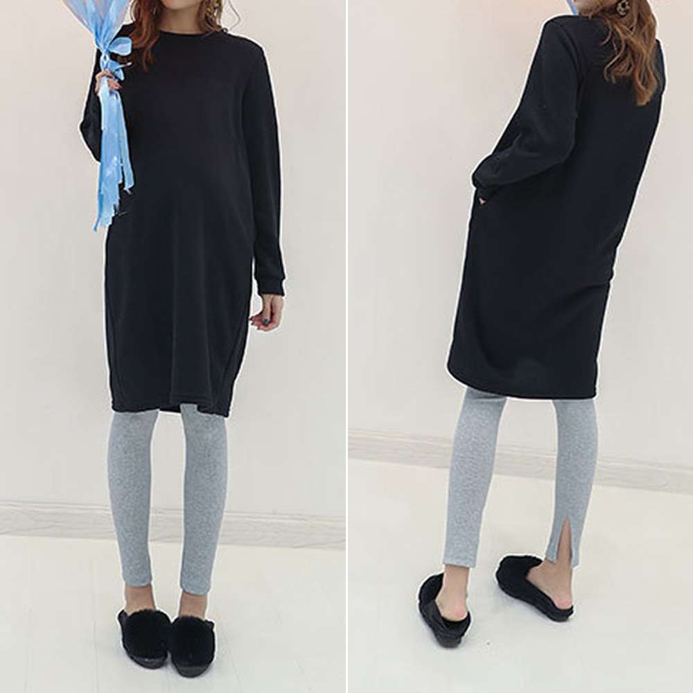 裏起毛 レギンス パンツ スリット入り ボウエストゴム 防寒 タイツ 