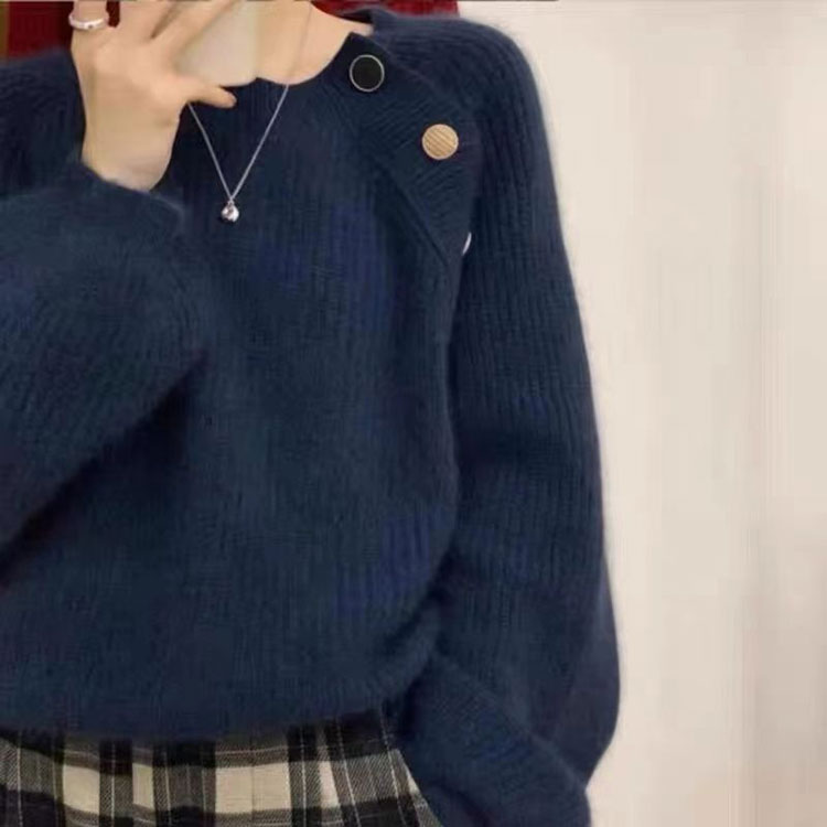 セーター レディース 冬 ニット きれいめ 大人 秋冬 長袖 ボタン アンシンメトかわいい ベージュ おしゃれ 冬服 冬 ゆったり ネイビー 