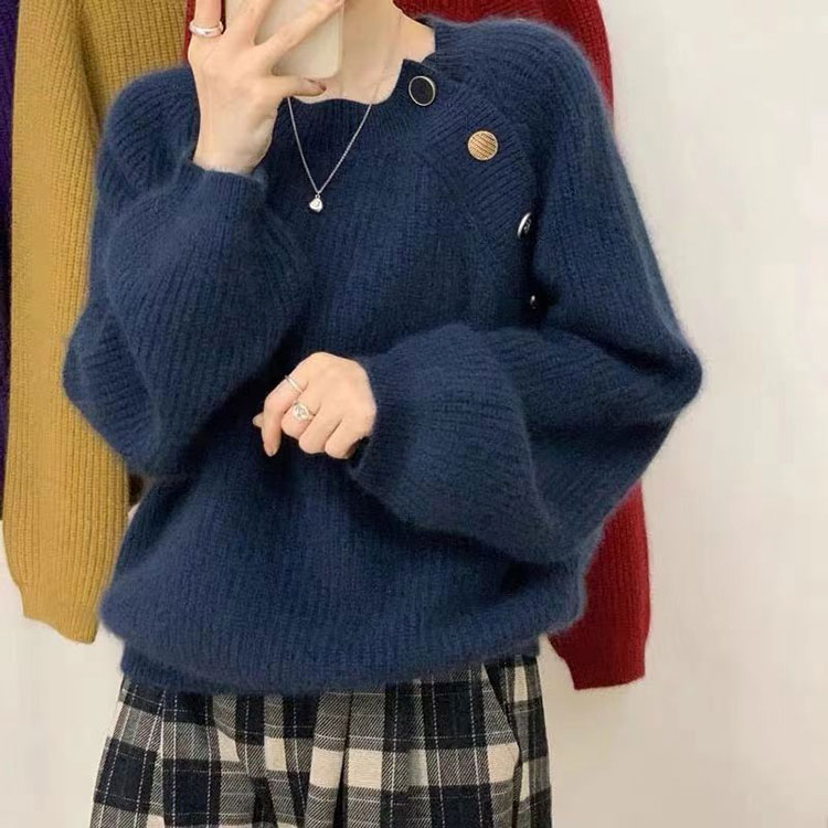 セーター レディース 冬 ニット きれいめ 大人 秋冬 長袖 ボタン アンシンメトかわいい ベージュ おしゃれ 冬服 冬 ゆったり ネイビー 