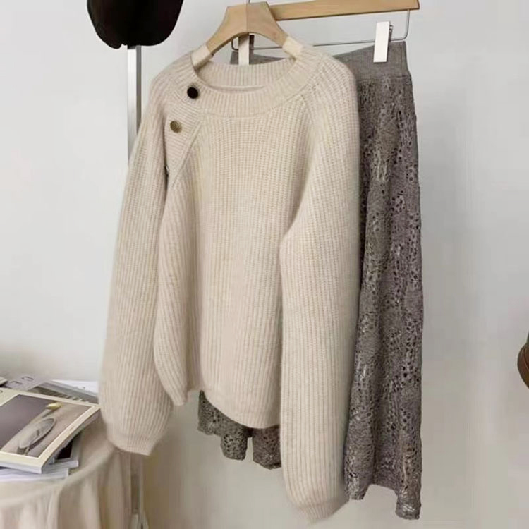 セーター レディース 冬 ニット きれいめ 大人 秋冬 長袖 ボタン アンシンメトかわいい ベージュ おしゃれ 冬服 冬 ゆったり ネイビー 