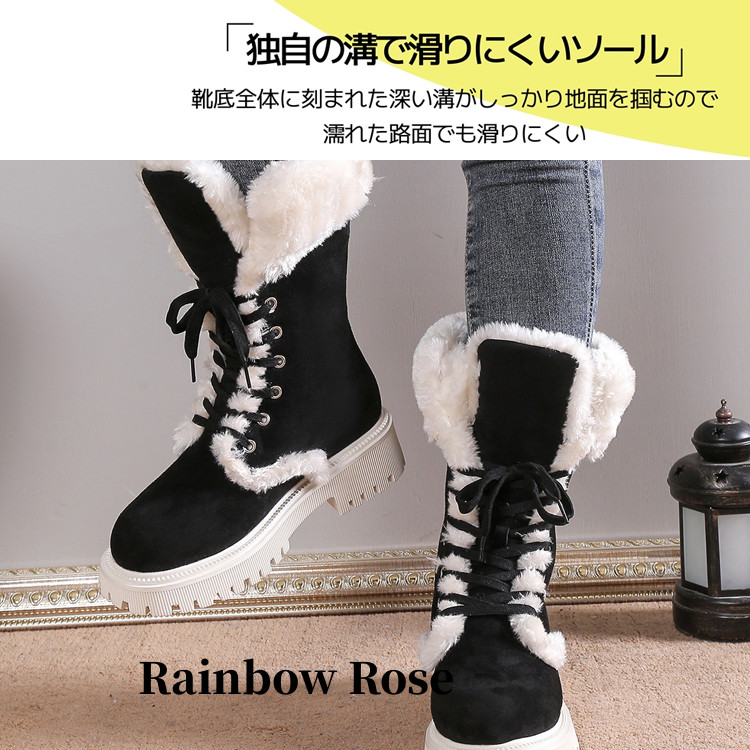 ムートンブーツ レディース ボア スノーブーツ ショートブーツ 裏起毛 ブーツ ぺたんこ ファー シューズローヒール ショート 厚底 女性 歩きやすい ミドルブーツ