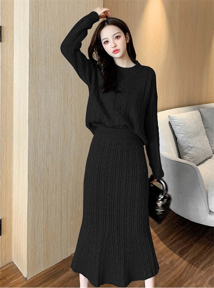 ニットセットアップ レディース 秋冬 長袖 ニットトップス 丸首 着痩せ タイトスカート 通勤 オシャレ 上品 