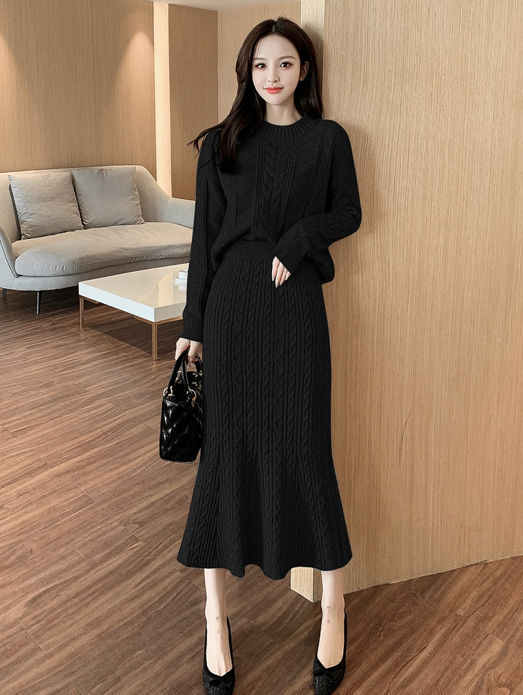 ニットセットアップ レディース 秋冬 長袖 ニットトップス 丸首 着痩せ タイトスカート 通勤 オシャレ 上品 