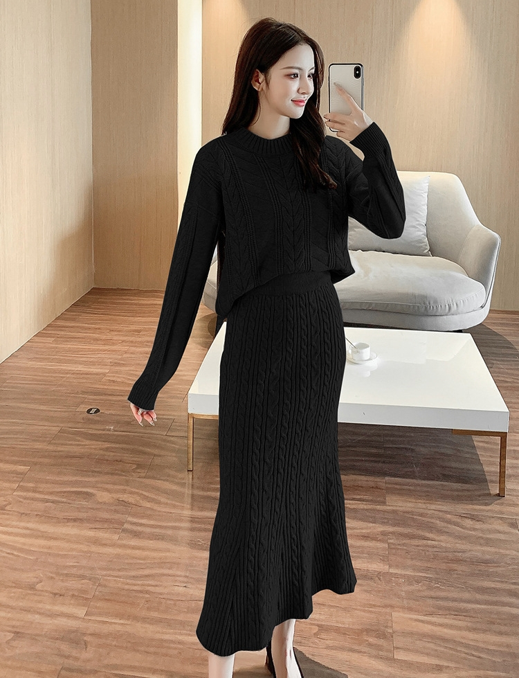 ニットセットアップ レディース 秋冬 長袖 ニットトップス 丸首 着痩せ タイトスカート 通勤 オシャレ 上品 