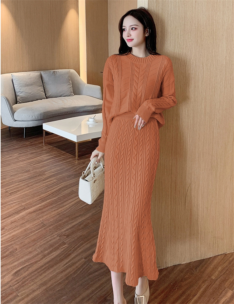 ニットセットアップ レディース 秋冬 長袖 ニットトップス 丸首 着痩せ タイトスカート 通勤 オシャレ 上品 