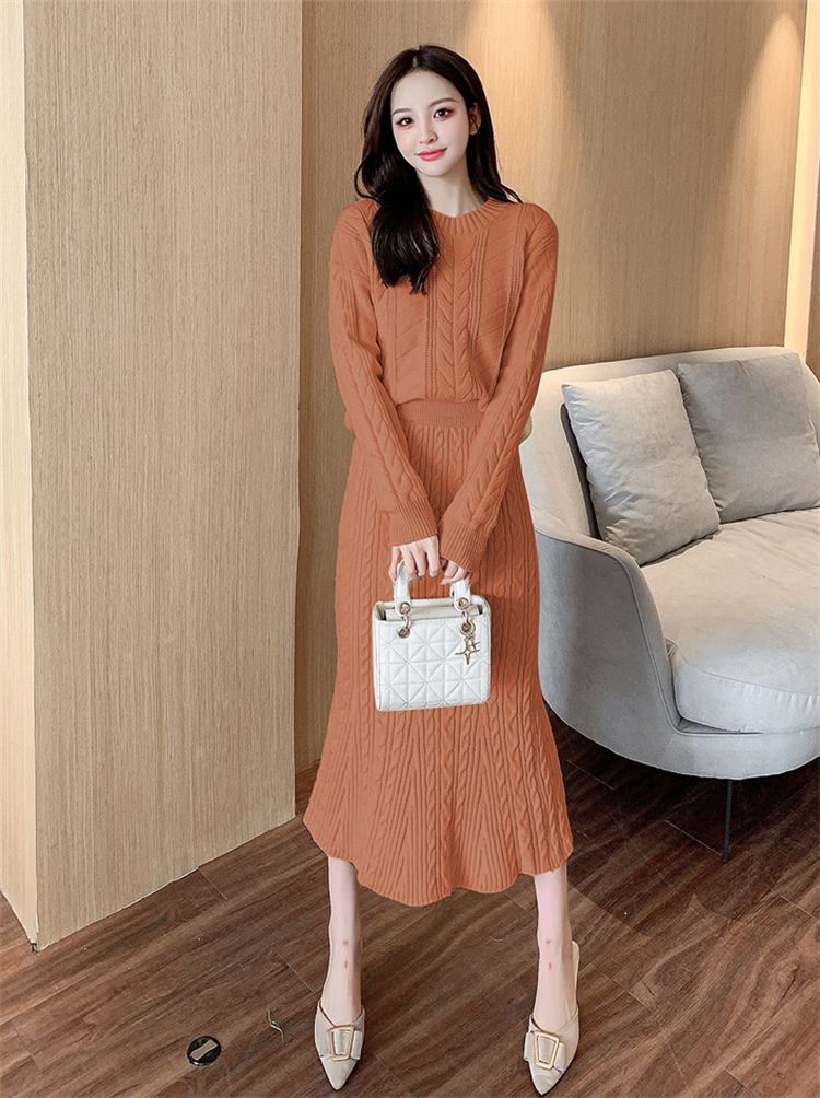 ニットセットアップ レディース 秋冬 長袖 ニットトップス 丸首 着痩せ タイトスカート 通勤 オシャレ 上品 