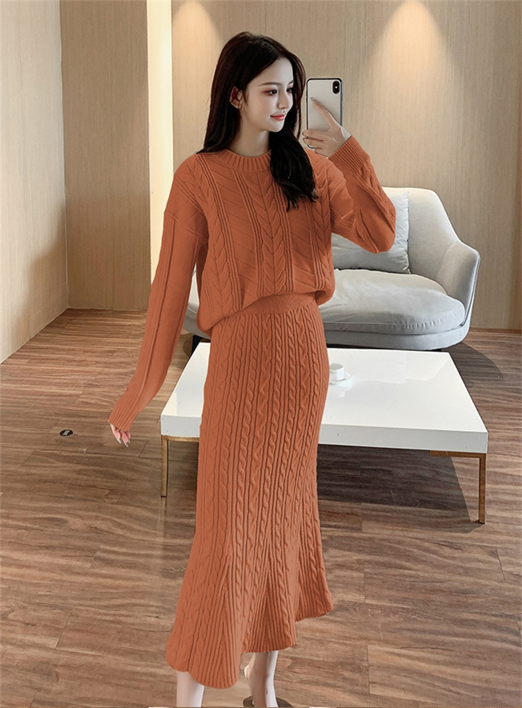 ニットセットアップ レディース 秋冬 長袖 ニットトップス 丸首 着痩せ タイトスカート 通勤 オシャレ 上品 