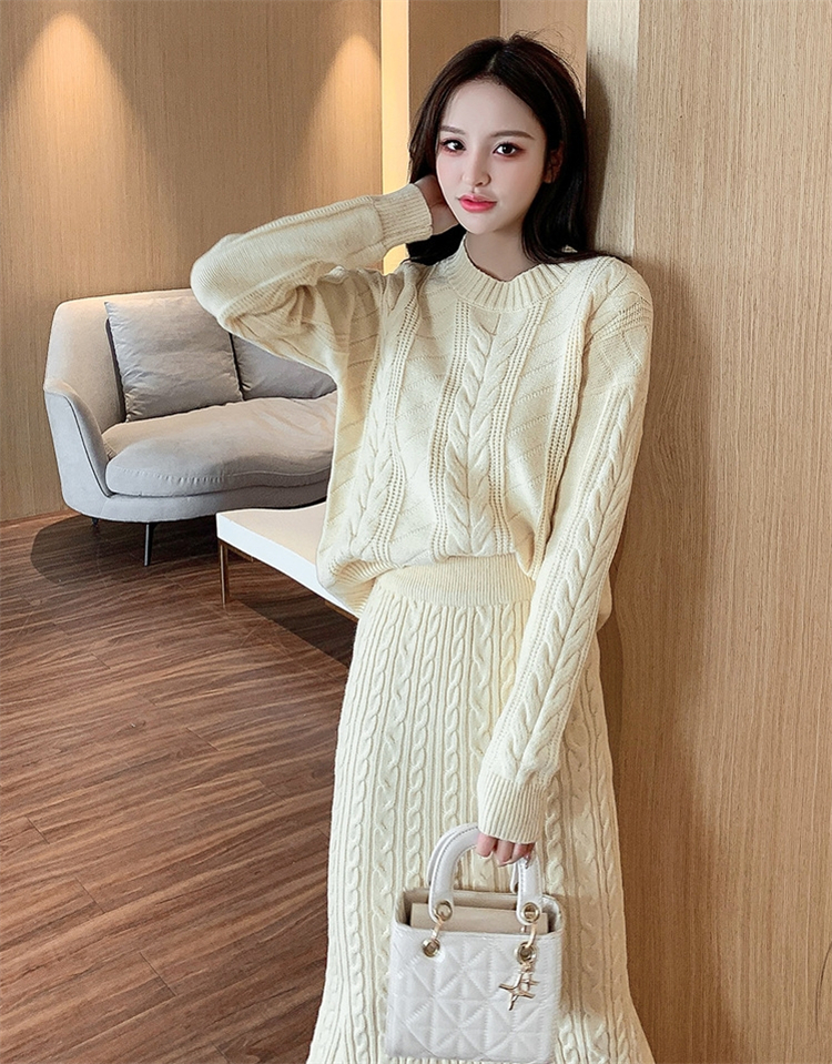 ニットセットアップ レディース 秋冬 長袖 ニットトップス 丸首 着痩せ タイトスカート 通勤 オシャレ 上品 