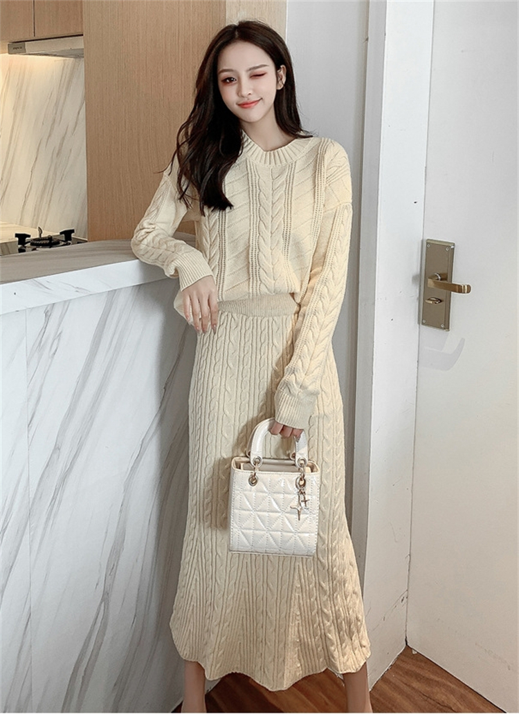 ニットセットアップ レディース 秋冬 長袖 ニットトップス 丸首 着痩せ タイトスカート 通勤 オシャレ 上品 