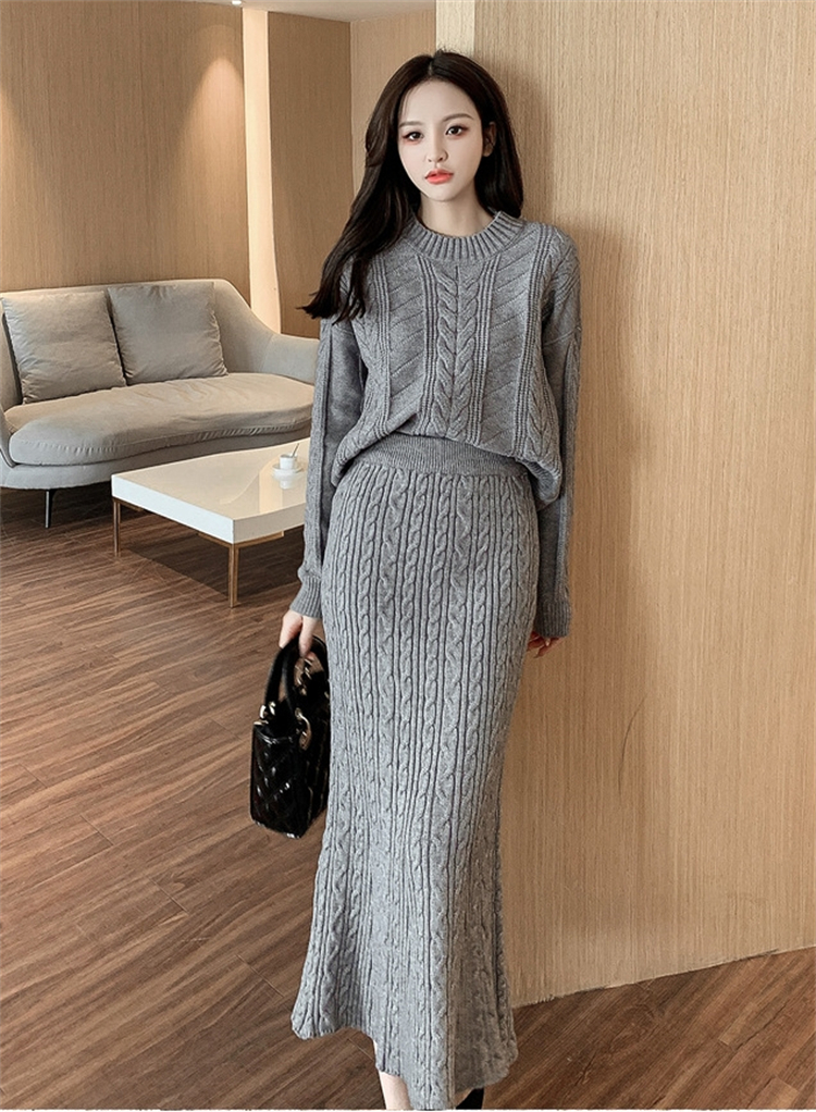 ニットセットアップ レディース 秋冬 長袖 ニットトップス 丸首 着痩せ タイトスカート 通勤 オシャレ 上品 